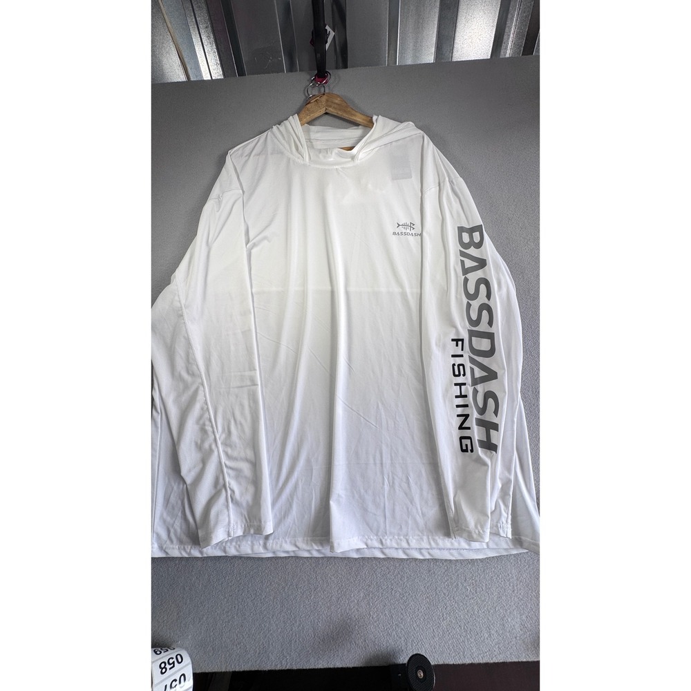 Bassdash Mens 4XL White Fishing Hoodie Long Sleeve Sun Shirt BG1003 UPF 50+ New